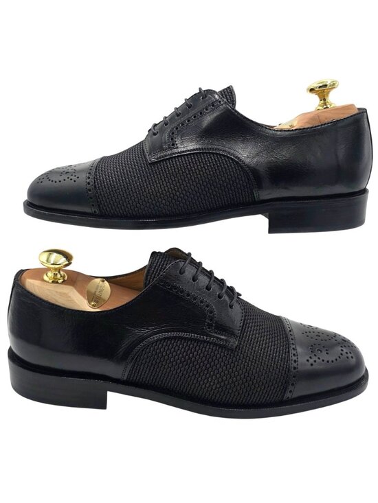 NEW Mercanti Fiorentini Italy Black Leather Woven Fabric Derbys 8M Dress Shoes main image 6